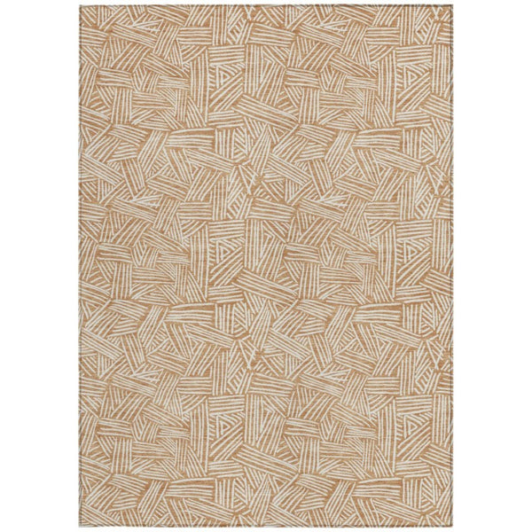 10 X 14 Geometric Copper Ivory Polyester Area Rug Washable for Patio or Living Room