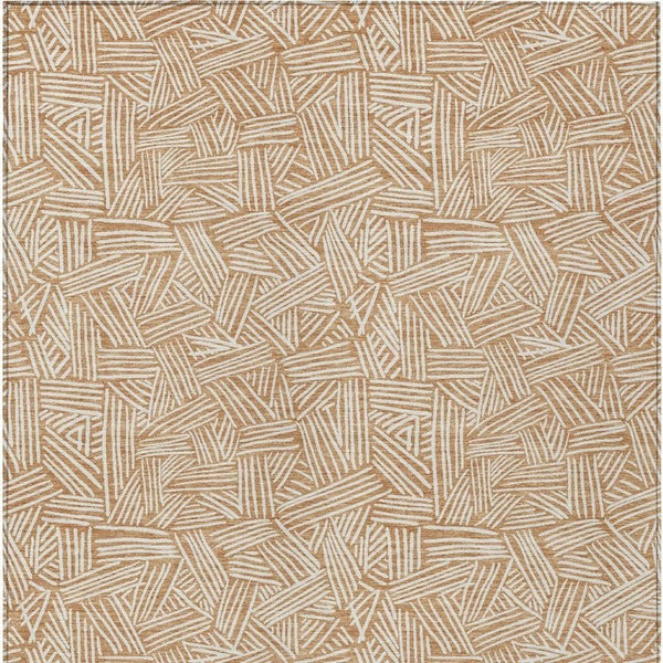 10 X 14 Geometric Copper Ivory Polyester Area Rug Washable for Patio or Living Room
