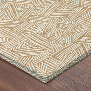 10 X 14 Geometric Copper Ivory Polyester Area Rug Washable for Patio or Living Room