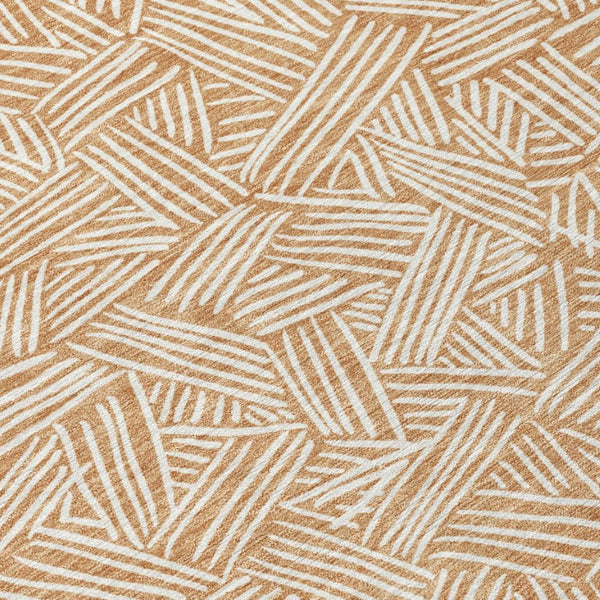 10 X 14 Geometric Copper Ivory Polyester Area Rug Washable for Patio or Living Room
