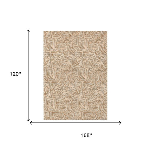 10 X 14 Geometric Copper Ivory Polyester Area Rug Washable for Patio or Living Room