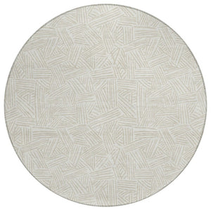 HomeRoots 8 Foot Round Geometric Polyester Area Rug Washable Indoor Outdoor Ivory Silver 735039