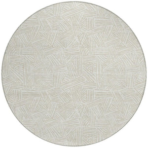 8 Foot Round Geometric Polyester Area Rug Washable Indoor Outdoor Ivory Silver