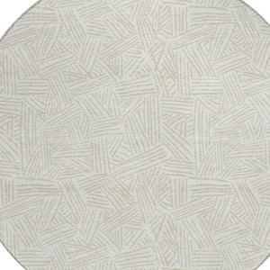 8 Foot Round Geometric Polyester Area Rug Washable Indoor Outdoor Ivory Silver