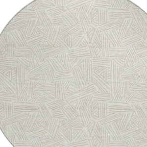 8 Foot Round Geometric Polyester Area Rug Washable Indoor Outdoor Ivory Silver