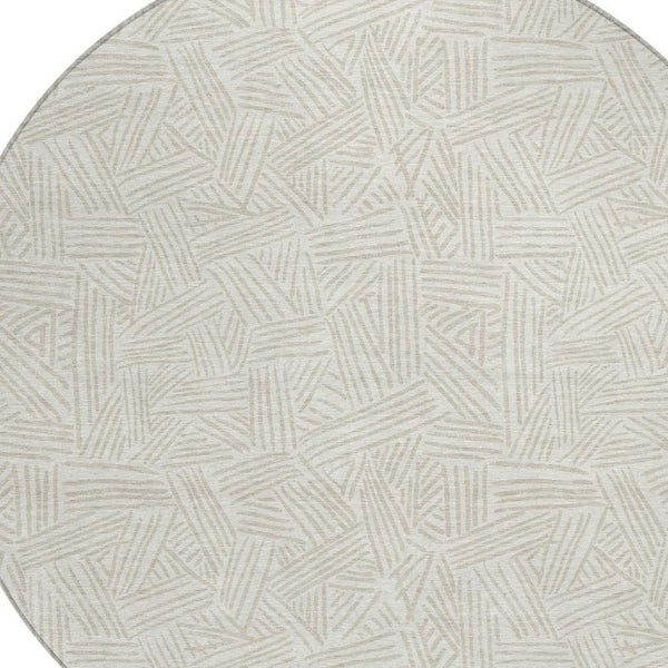 8 Foot Round Geometric Polyester Area Rug Washable Indoor Outdoor Ivory Silver