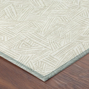 8 Foot Round Geometric Polyester Area Rug Washable Indoor Outdoor Ivory Silver