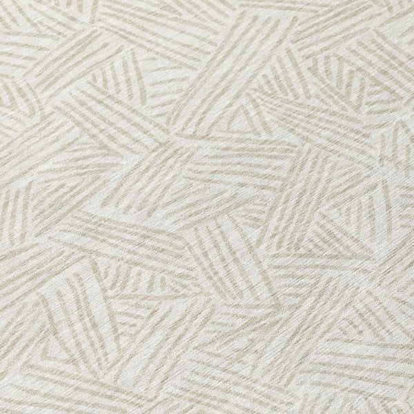 8 Foot Round Geometric Polyester Area Rug Washable Indoor Outdoor Ivory Silver