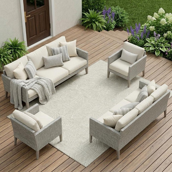 9x12 Ivory Silver Geometric Polyester Area Rug Washable Stain Resistant Patio