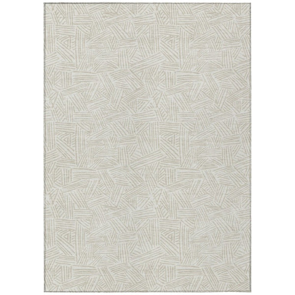 HomeRoots 9x12 Ivory Silver Geometric Polyester Area Rug Washable Stain Resistant Patio 735041