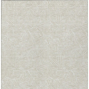 9x12 Ivory Silver Geometric Polyester Area Rug Washable Stain Resistant Patio