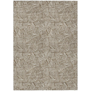 HomeRoots 10 X 14 Geometric Polyester Area Rug Washable Indoor Outdoor Brown Ivory 735048