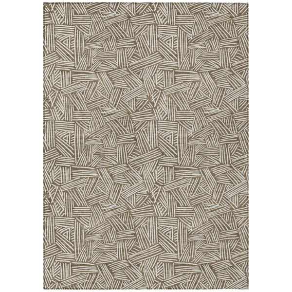 HomeRoots 10 X 14 Geometric Polyester Area Rug Washable Indoor Outdoor Brown Ivory 735048