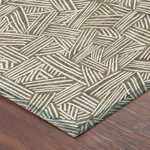 10 X 14 Geometric Polyester Area Rug Washable Indoor Outdoor Brown Ivory