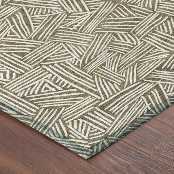 10 X 14 Geometric Polyester Area Rug Washable Indoor Outdoor Brown Ivory