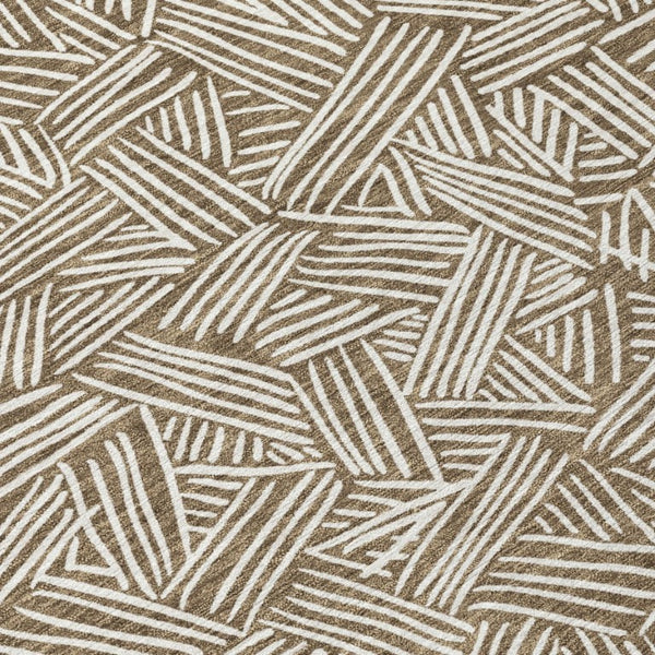 10 X 14 Geometric Polyester Area Rug Washable Indoor Outdoor Brown Ivory