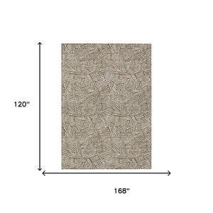 10 X 14 Geometric Polyester Area Rug Washable Indoor Outdoor Brown Ivory