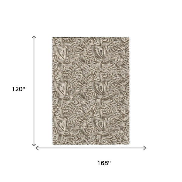 10 X 14 Geometric Polyester Area Rug Washable Indoor Outdoor Brown Ivory