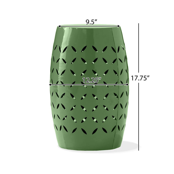 English Elm 12" Outdoor Iron Accent Table Lace Cut Barrel Design Perforated Metal Patio Side Green N773P365595G