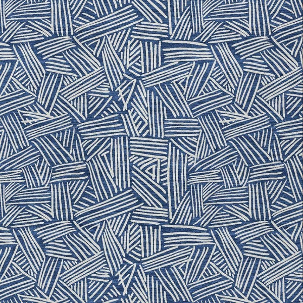 5x8 Navy Ivory Geometric Polyester Area Rug Washable Stain Resistant Indoor Outdoor