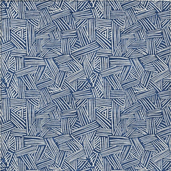 5x8 Navy Ivory Geometric Polyester Area Rug Washable Stain Resistant Indoor Outdoor