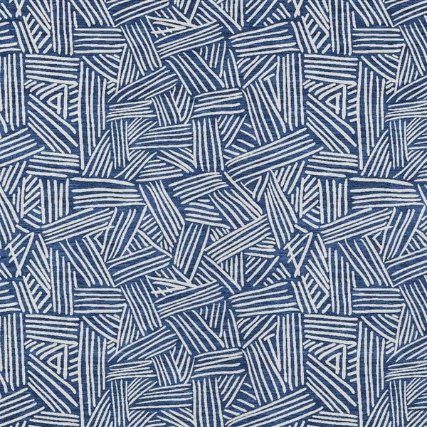 5x8 Navy Ivory Geometric Polyester Area Rug Washable Stain Resistant Indoor Outdoor