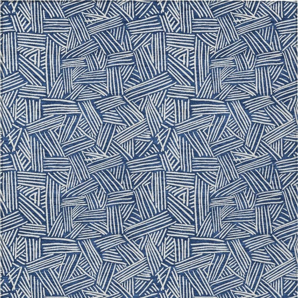 5x8 Navy Ivory Geometric Polyester Area Rug Washable Stain Resistant Indoor Outdoor