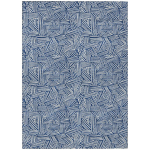 HomeRoots 9x12 Navy Ivory Geometric Polyester Area Rug Washable Stain Resistant Indoor Outdoor 735053