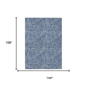 9x12 Navy Ivory Geometric Polyester Area Rug Washable Stain Resistant Indoor Outdoor