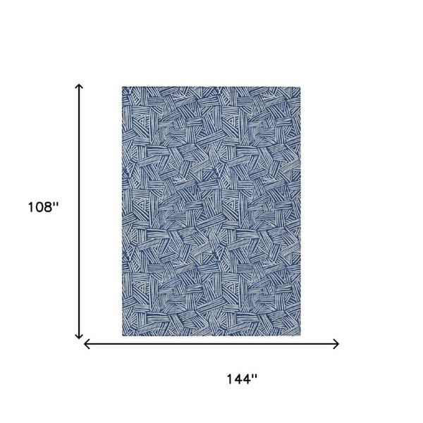 9x12 Navy Ivory Geometric Polyester Area Rug Washable Stain Resistant Indoor Outdoor