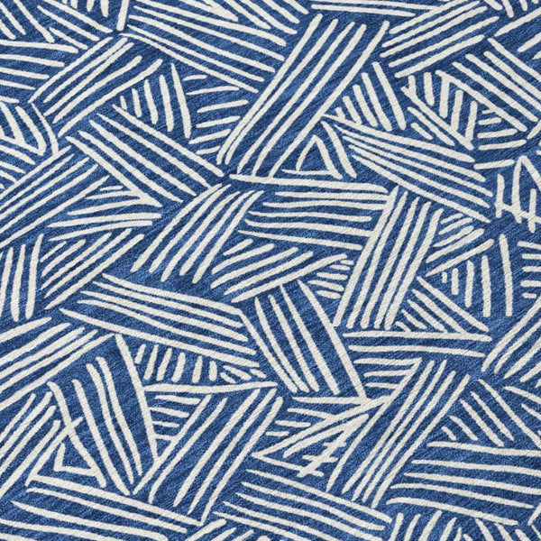 10 X 14 Navy Ivory Geometric Polyester Area Rug Washable for Indoor Outdoor Use