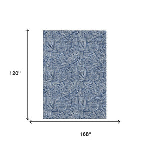 10 X 14 Navy Ivory Geometric Polyester Area Rug Washable for Indoor Outdoor Use