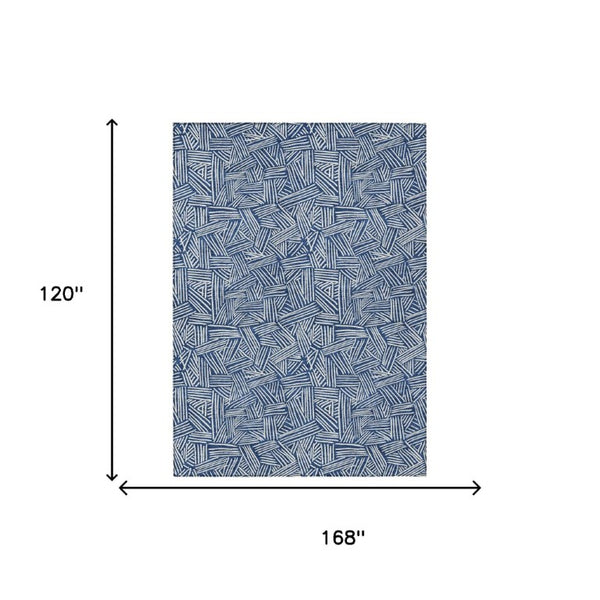 10 X 14 Navy Ivory Geometric Polyester Area Rug Washable for Indoor Outdoor Use