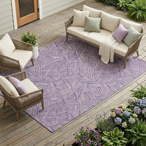 9 X 12 Purple Beige Geometric Polyester Area Rug Washable for Patio or Living Room