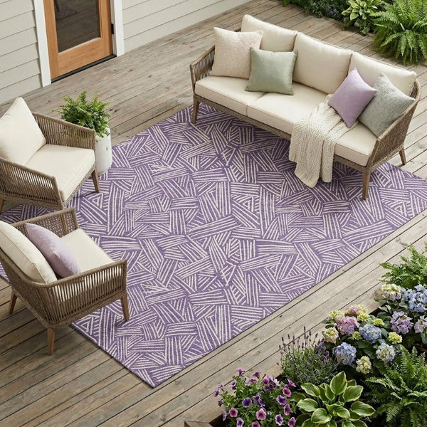 9 X 12 Purple Beige Geometric Polyester Area Rug Washable for Patio or Living Room