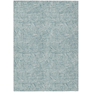 HomeRoots 5x8 Teal Ivory Geometric Polyester Area Rug Washable Stain Resistant Indoor Outdoor 735062