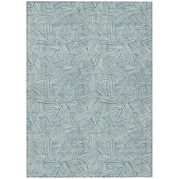 HomeRoots 5x8 Teal Ivory Geometric Polyester Area Rug Washable Stain Resistant Indoor Outdoor 735062