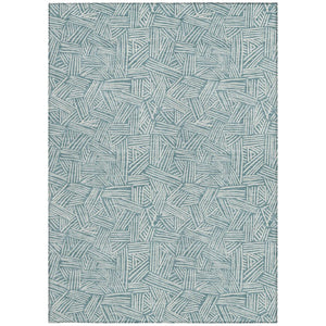 5x8 Teal Ivory Geometric Polyester Area Rug Washable Stain Resistant Indoor Outdoor