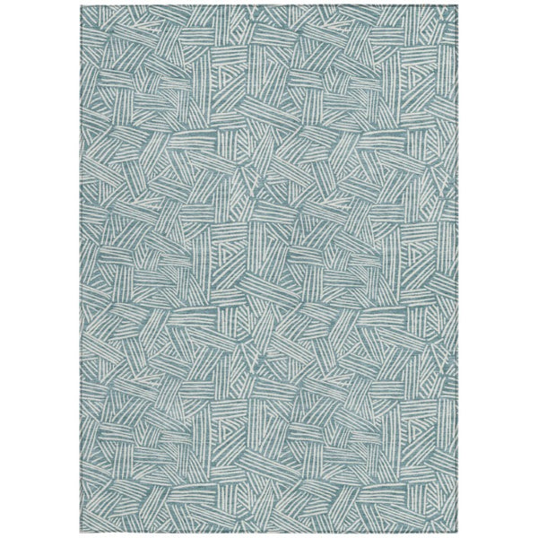 5x8 Teal Ivory Geometric Polyester Area Rug Washable Stain Resistant Indoor Outdoor