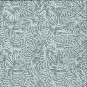 5x8 Teal Ivory Geometric Polyester Area Rug Washable Stain Resistant Indoor Outdoor