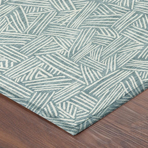 5x8 Teal Ivory Geometric Polyester Area Rug Washable Stain Resistant Indoor Outdoor