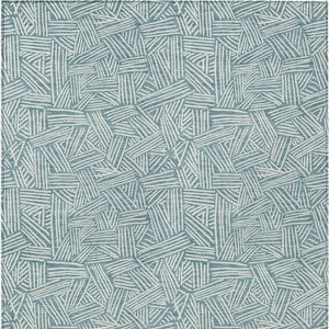 9 X 12 Teal Ivory Geometric Polyester Area Rug Washable for Patio or Living Room