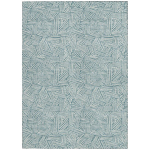 9 X 12 Teal Ivory Geometric Polyester Area Rug Washable for Patio or Living Room