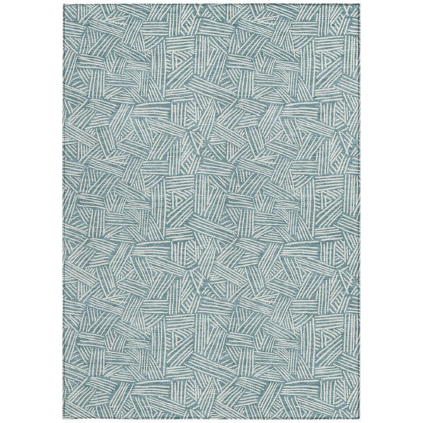 9 X 12 Teal Ivory Geometric Polyester Area Rug Washable for Patio or Living Room