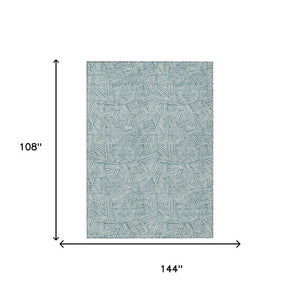 9 X 12 Teal Ivory Geometric Polyester Area Rug Washable for Patio or Living Room