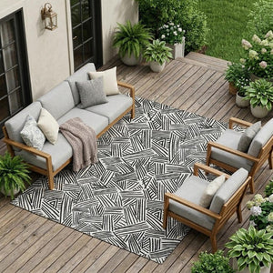 10 by 14 Foot Geometric Polyester Area Rug Washable Stain Resistant Indoor Outdoor Use