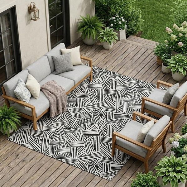 10 by 14 Foot Geometric Polyester Area Rug Washable Stain Resistant Indoor Outdoor Use