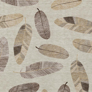 5x8 Beige Sky Blue Botanical Leaf Polyester Indoor Outdoor Washable Area Rug