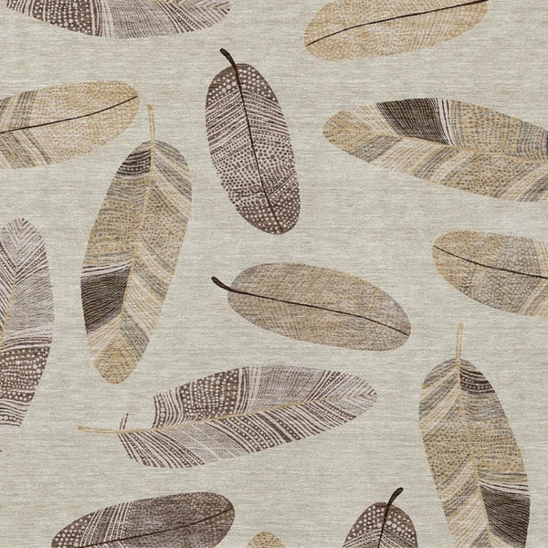 5x8 Beige Sky Blue Botanical Leaf Polyester Indoor Outdoor Washable Area Rug