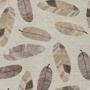 5x8 Beige Sky Blue Botanical Leaf Polyester Indoor Outdoor Washable Area Rug
